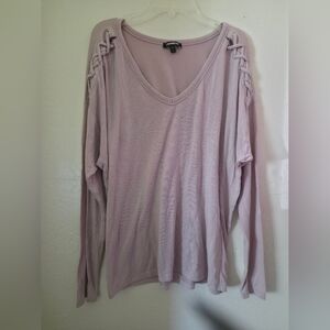 Express Size Small Lace-Up Long Sleeve T-Shirt